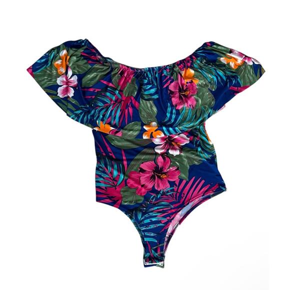 Fashion Nova Floral Multicolor Women Off The Shoulder Bodysuit M Stretchy - Picture 1 of 5